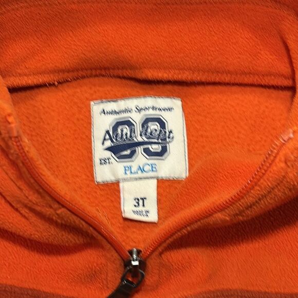 The Children's Place Boys Orange Grey Pullover Fleece Stripe Sweatshirt Toddler - Picture 7 of 8